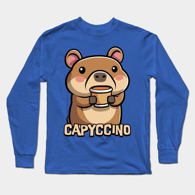 Capyccino! Cute Capybara Coffee Cartoon Long Sleeve T-Shirt by Cute And Punny